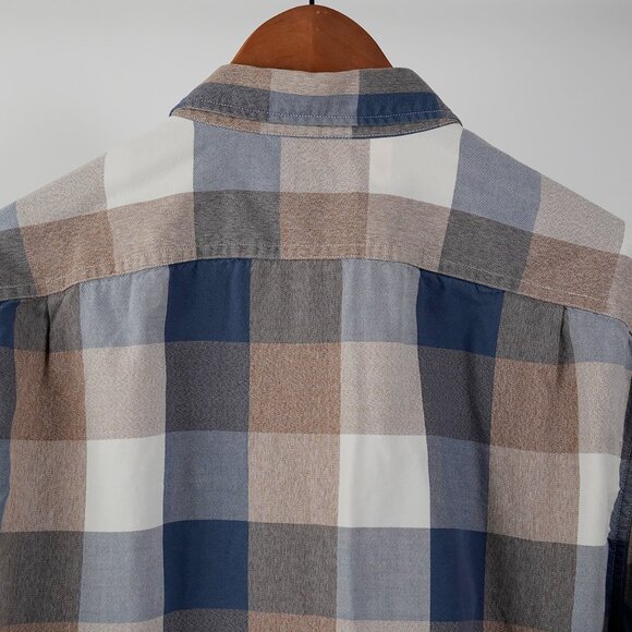 J. Crew Blue, Tan And Cream Large Check Long Sleeve Button Front Shirt, Size XL - Picture 5 of 6